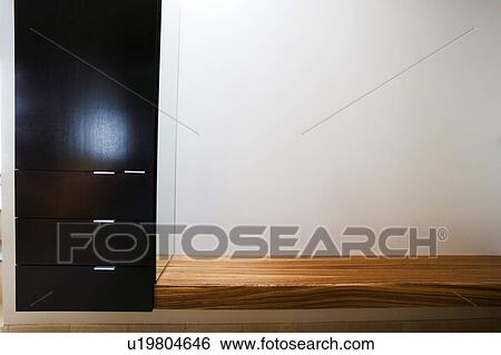 Modern Cabinet and Wood Bench View Large Photo Image Stock Photograph - Modern Cabinet and Wood Bench. Fotosearch