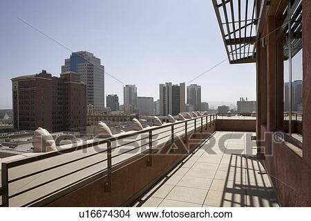 Modern overhang with view of cityscape View Large Photo Image Picture - Modern overhang with view of cityscape. Fotosearch