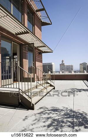Modern overhang with view of cityscape. View Large Photo Image Stock Image - Modern overhang with view of cityscape.. Fotosearch