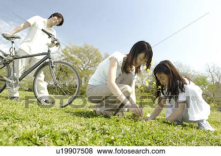 Stock Photo - Family which plays at the shore of the river. Fotosearch