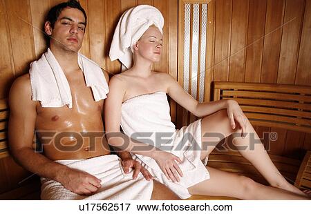 A couple enjoying a sauna together View Large Photo Image Stock Photo - A couple enjoying a sauna together. Fotosearch