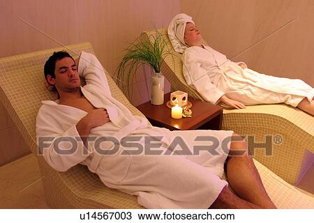 Stock Image - A couple relaxing at a spa together. Fotosearch