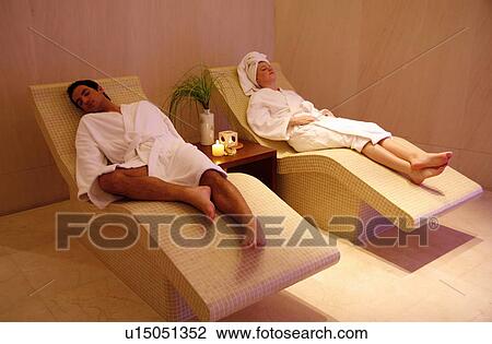Stock Image - A couple relaxing at a spa together. Fotosearch