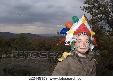 Stock Photo - Boy disguised as a red Indian.. Fotosearch