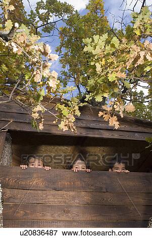 Group of kids in a tree house. View Large Photo Image Stock Photo - Group of kids in a tree house.. Fotosearch
