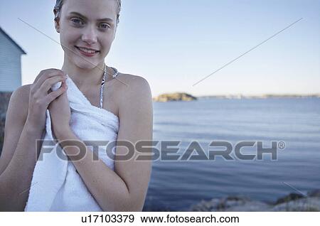 Young woman wearing towel. View Large Photo Image Stock Photo - Young woman wearing towel.. Fotosearch