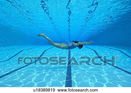 Woman swimming in pool, underwater view View Large Photo Image Stock Photo - Woman swimming in pool, underwater view. Fotosearch
