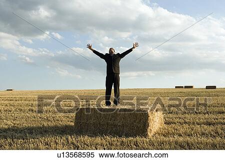 Man standing on hay in wheat field. View Large Photo Image Stock Photography - Man standing on hay in wheat field.. Fotosearch