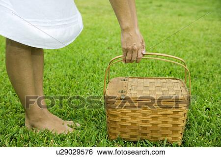 cropped image woman with picnic basket View Large Photo Image Stock Photograph - cropped image woman with picnic basket. Fotosearch