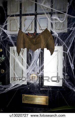 Still life of a front door decorated for Halloween View Large Photo Image Stock Photo - Still life of a front door decorated for Halloween. Fotosearch