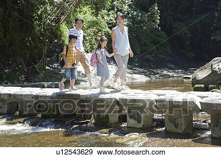 Stock Photo - Family Crossing Bridge. Fotosearch