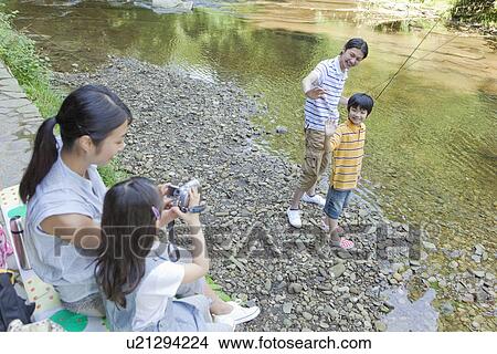 Family Shooting Homemade Video at Riverside View Large Photo Image Picture - Family Shooting Homemade Video at Riverside. Fotosearch