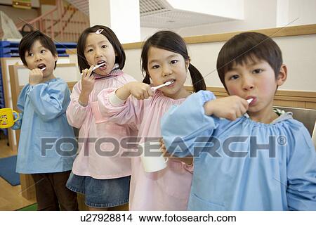Kindergarten Children Brushing Teeth View Large Photo Image Picture - Kindergarten Children Brushing Teeth . Fotosearch