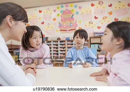 Stock Photograph - Kindergarten Teacher Teaching Children. Fotosearch