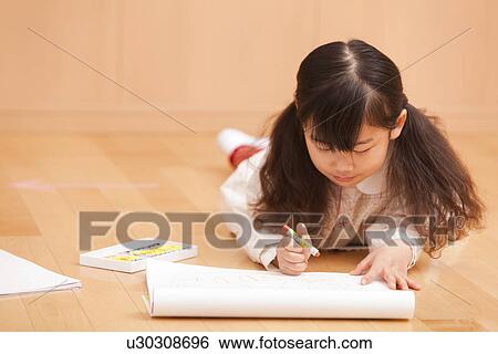 Stock Photograph - Girl Painting on Floor. Fotosearch