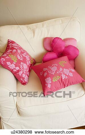 High angle view of cushions on an armchair View Large Photo Image Stock Photo - High angle view of cushions on an armchair. Fotosearch