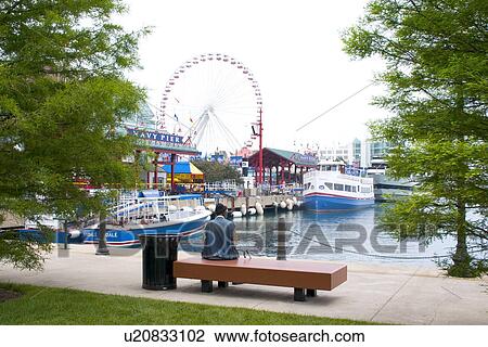 Stock Image - Ferris wheel at Navy Pier Chicago. Fotosearch