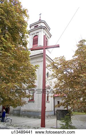 Polish Catholic church and cross. Rzeczyca Central Poland View Large Photo Image Stock Image - Polish Catholic church and cross. Rzeczyca Central Poland. Fotosearch