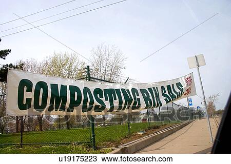 Stock Image - Sign advertising site for purchasing composting bin. Fotosearch