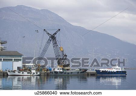 Stock Image - Boat, Crane, Day, Hill. Fotosearch