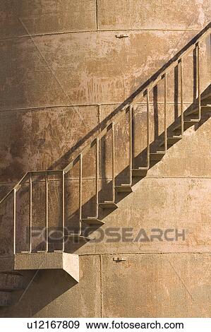 Stock Photo - Brown, Day, Fuel Storage Tank, Hand Rail, Metal. Fotosearch