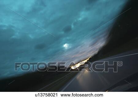 Stock Image - Car, Horizon, Highway, Clouds, Automobile. Fotosearch