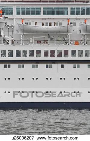 Cruise Ship, Day, Floating On Water, Large, Lifeboat View Large Photo Image Stock Photo - Cruise Ship, Day, Floating On Water, Large, Lifeboat. Fotosearch