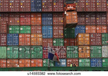 Stock Image - flag, machine, crane, loading, pulling, lifting. Fotosearch