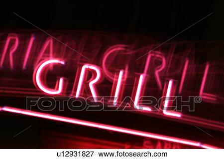 Stock Photo - neon, neon sign, glow sign, glowing, lights, lit up. Fotosearch