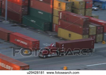 Stock Image - port, harbor, industry, cargo, storage, containers. Fotosearch