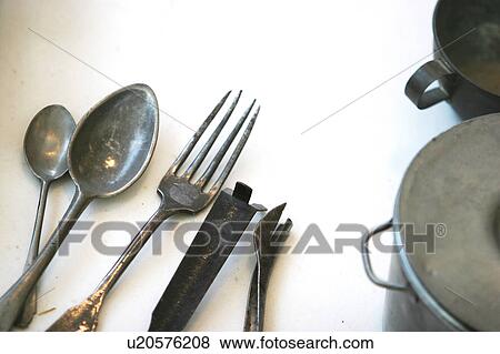 Stock Photo - utensils, tools, spoon, fork, teaspoon, bottle opener. Fotosearch