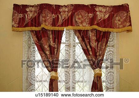 Stock Image - window, curtains, drapes, fabric, design, pattern. Fotosearch