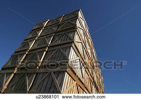 Stock Image - wooden, wood, crates, boxes, containers, stored. Fotosearch