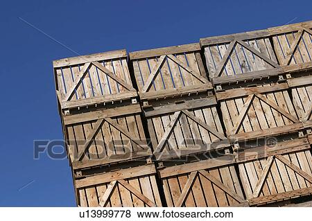 Stock Photo - wooden, wood, crates, boxes, containers, stored. Fotosearch
