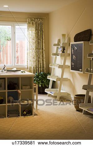 Craftroom with Built In Craft Table and Shelves View Large Photo Image Stock Image - Craftroom with Built In Craft Table and Shelves. Fotosearch