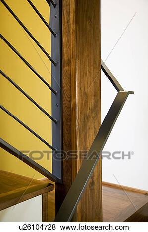 Detail of Modern Hardwood Stairwell and Yellow Wall View Large Photo Image Stock Photo - Detail of Modern Hardwood Stairwell and Yellow Wall. Fotosearch