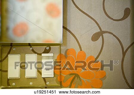 Detail of retro style wallpaper and light switches. View Large Photo Image Stock Image - Detail of retro style wallpaper and light switches.. Fotosearch