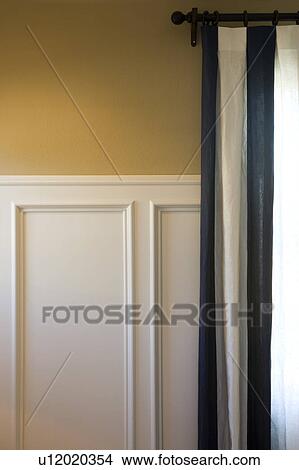 Striped Curtain and Wainscot View Large Photo Image Picture - Striped Curtain and Wainscot. Fotosearch
