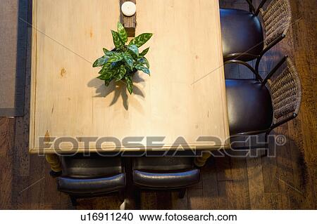 Stock Image - View from Above Dining Table and Chairs. Fotosearch