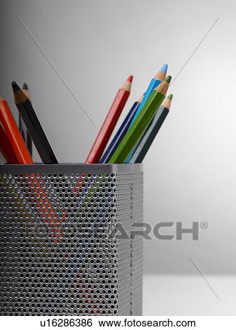 Colour pencils in pot, close up View Large Photo Image Stock Photograph - Colour pencils in pot, close up. Fotosearch