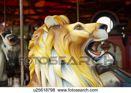 Merry-go-round, Carousel Lion, Close up View Large Photo Image Stock Photo - Merry-go-round, Carousel Lion, Close up. Fotosearch