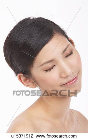 Stock Image - Portrait of Natural Young girl, Smiling. Fotosearch