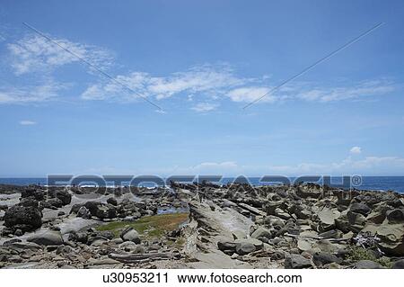 Stock Image - Rock formations on a landscape at Siao Yeliou, Taiwan. Fotosearch