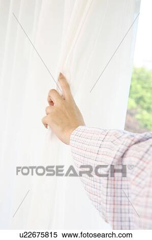 Woman's hand opening a curtain View Large Photo Image Stock Photography - Woman's hand opening a curtain. Fotosearch