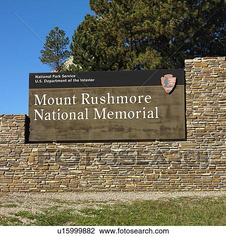 Stock Image - Entrance sign to Mount Rushmore National Memorial.. Fotosearch