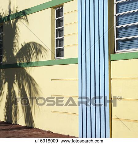 Palm tree shadow on a building in art deco district of Miami, Florida View Large Photo Image Stock Photo - Palm tree shadow on a building in art deco district of Miami, Florida. Fotosearch