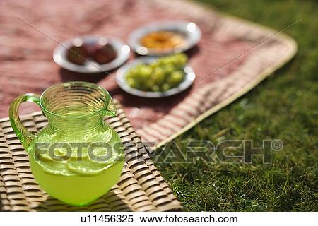 Stock Photography - pitcher of lemonade and picnic spread . Fotosearch