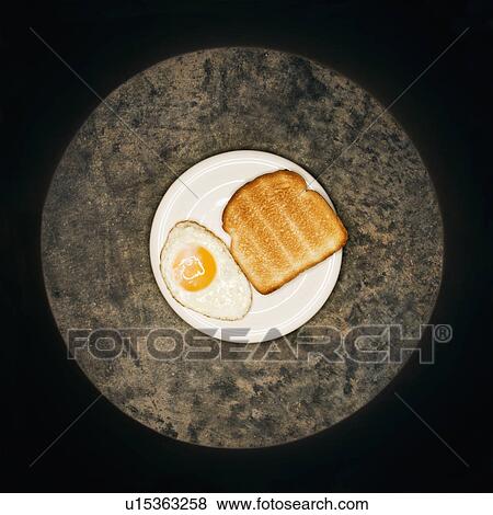 Stock Photo - Toast and fried egg on plate. Fotosearch