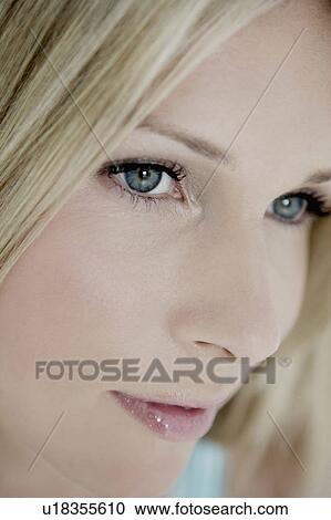 Stock Image - Portrait of woman close up.. Fotosearch