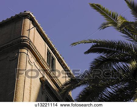 Spain, Andalusia, Malaga, Old Town, building exterior and palm fronds View Large Photo Image Picture - Spain, Andalusia, Malaga, Old Town, building exterior and palm fronds. Fotosearch